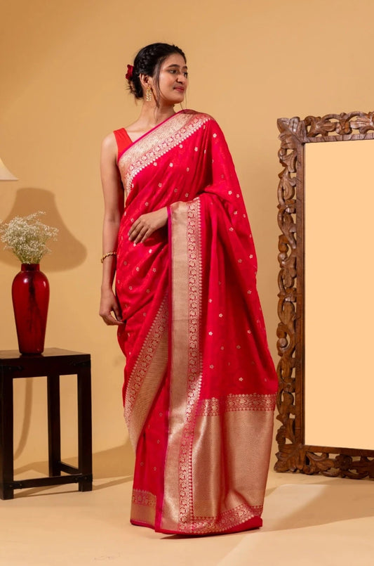 Summer Silk Saree with Woven Self and Golden Zari Work