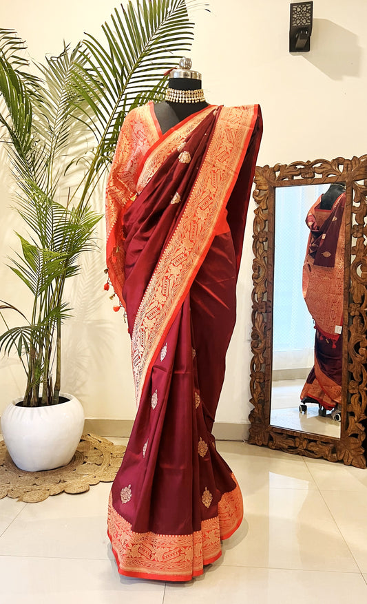 Banarasi Katan Silk saree with Delicate Kadhwa Work