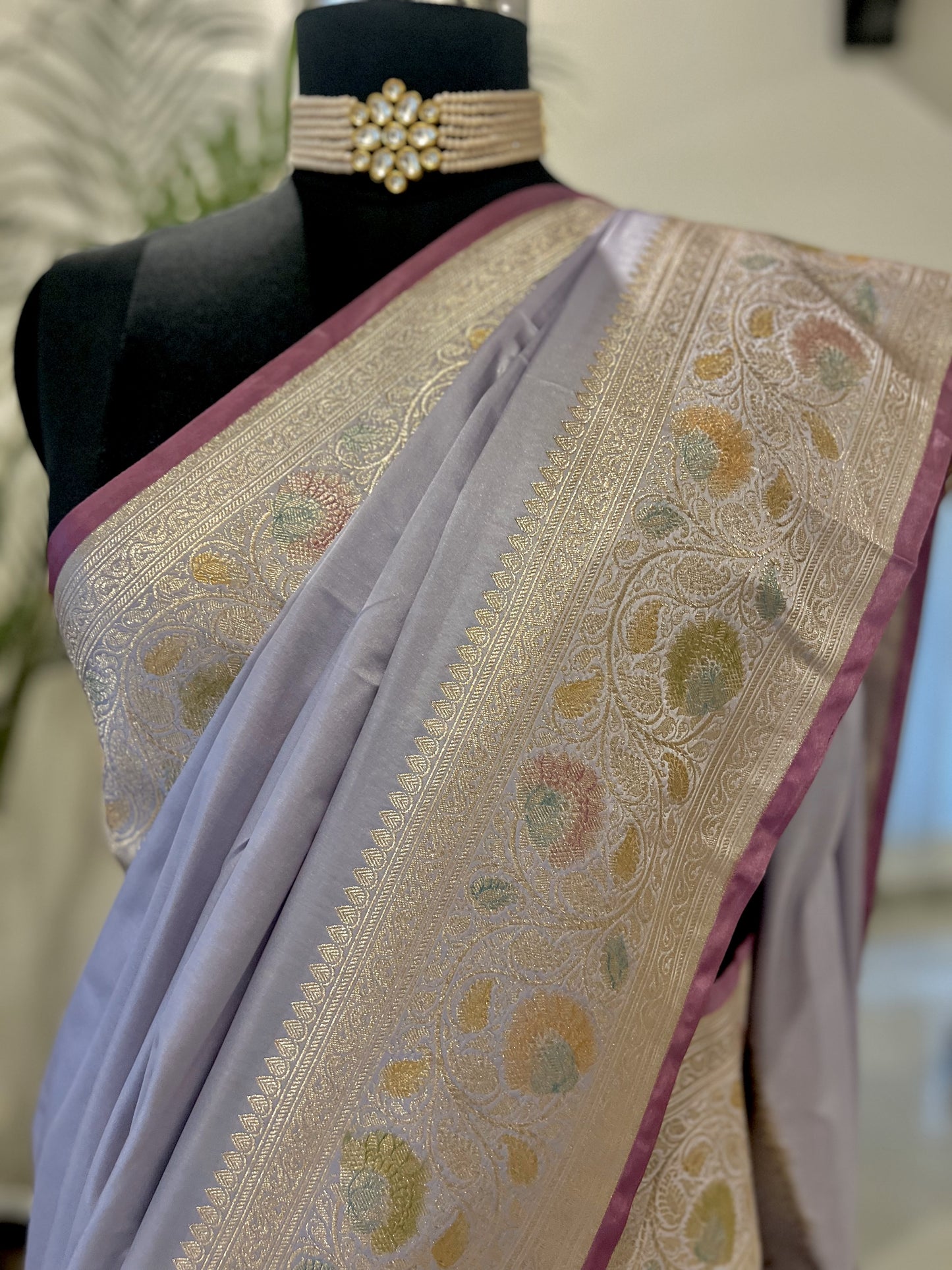 Mashru Satin saree with meenakari and zari