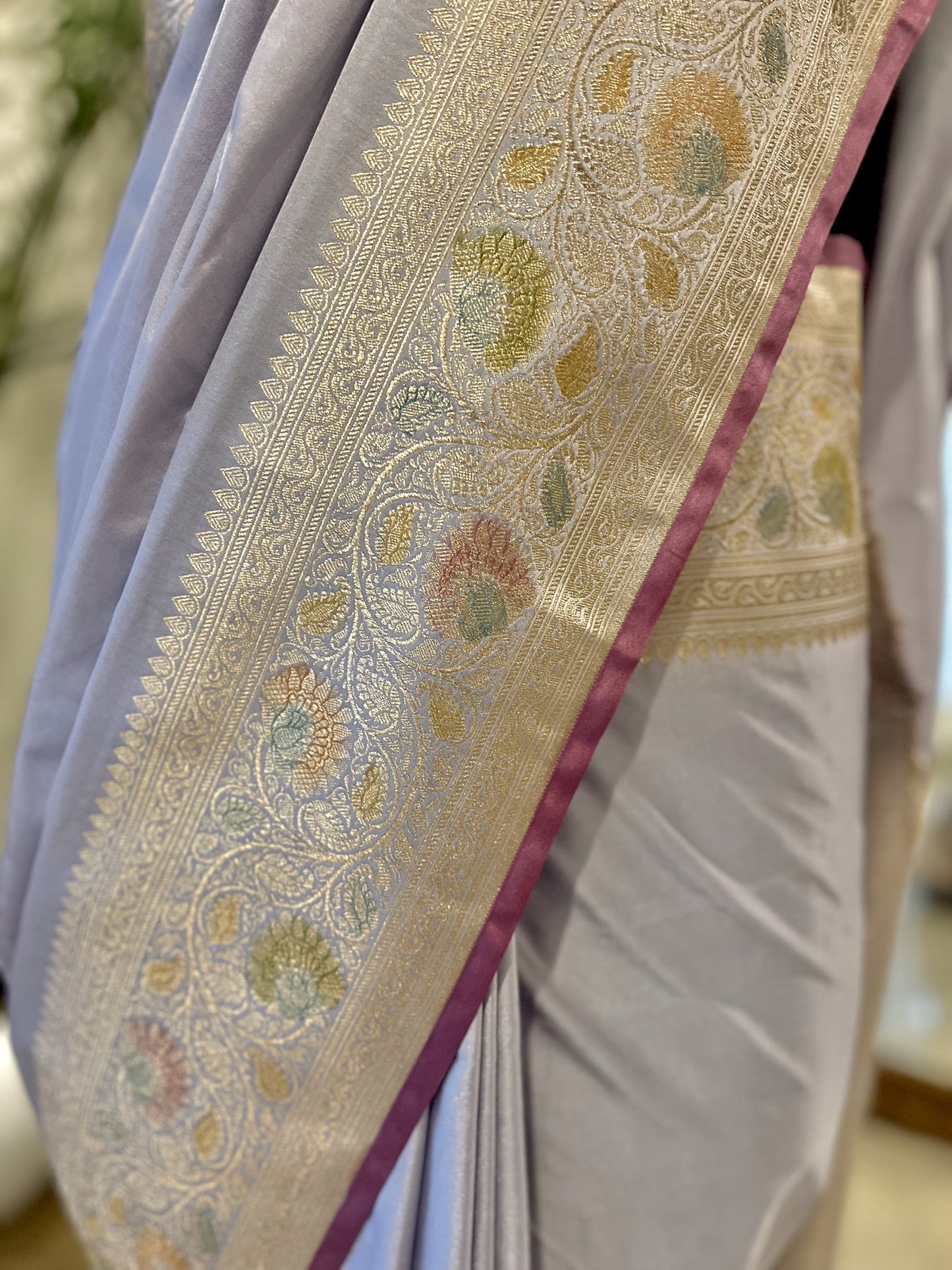 Mashru Satin saree with meenakari and zari