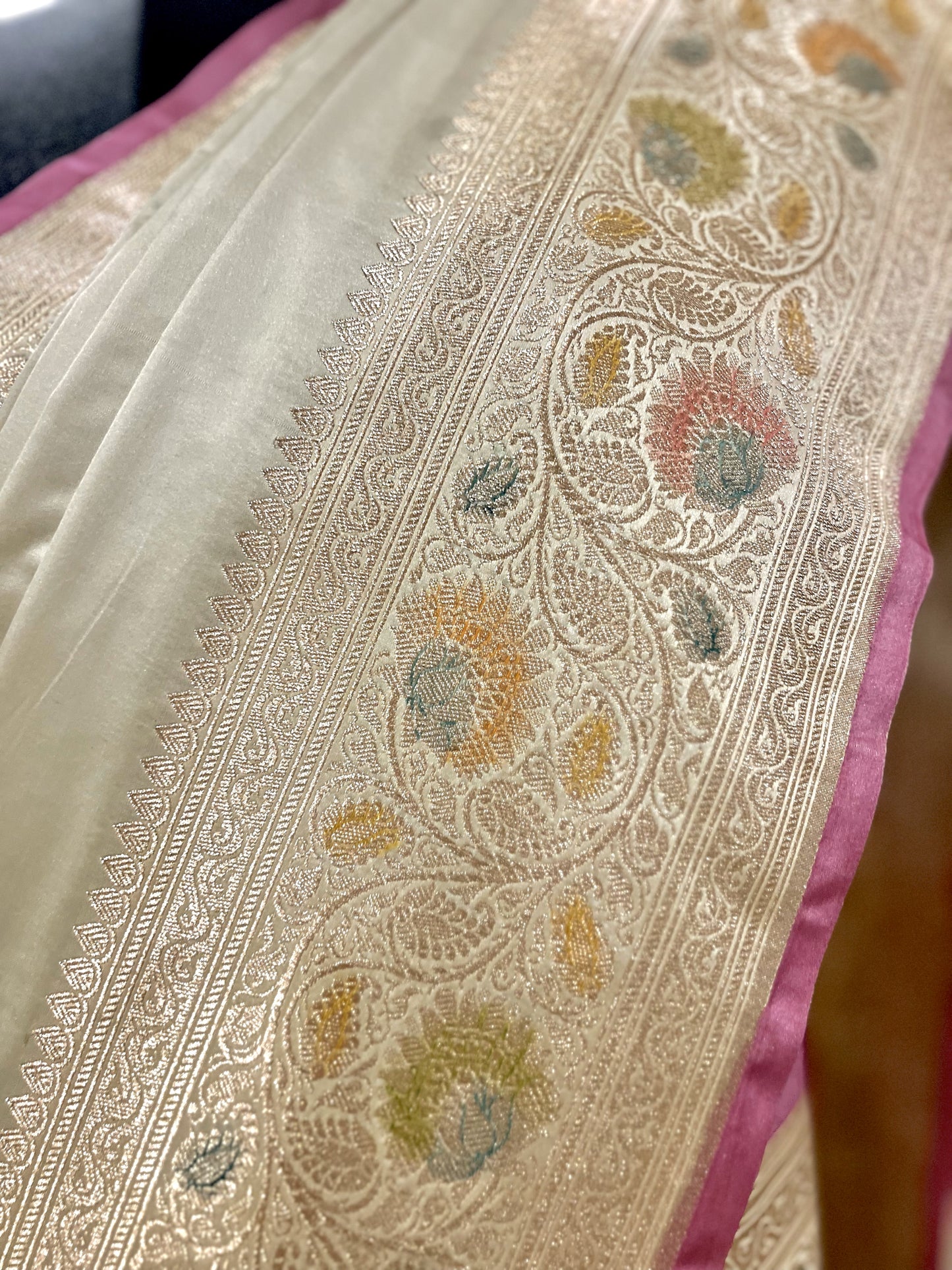 Mashru Satin saree with meenakari and zari