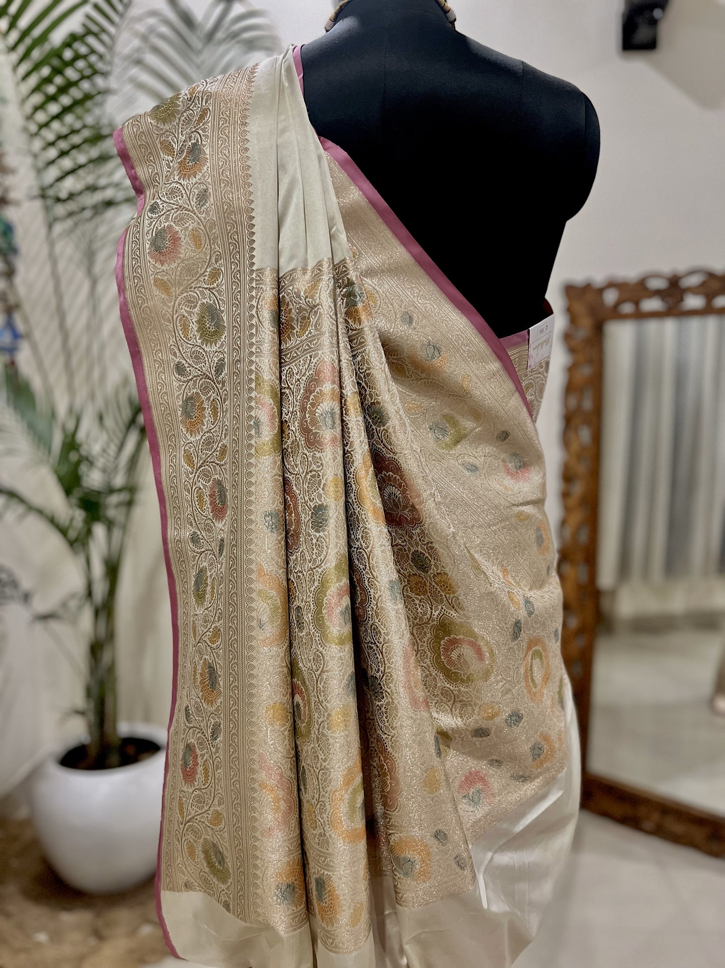 Mashru Satin saree with meenakari and zari