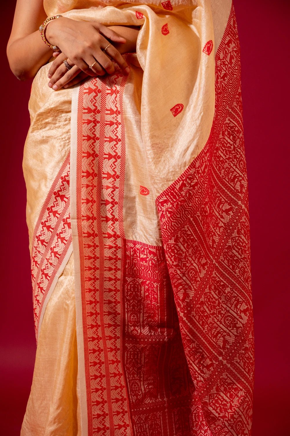 Gacchi By Tussar Saree with Pink Border Buta - Madhukara