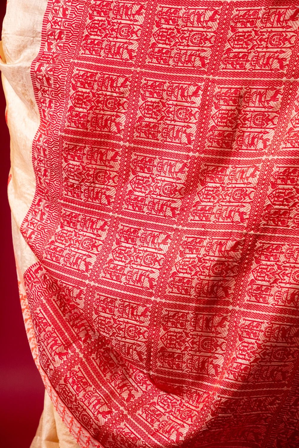 Gacchi By Tussar Saree with Pink Border Buta - Madhukara